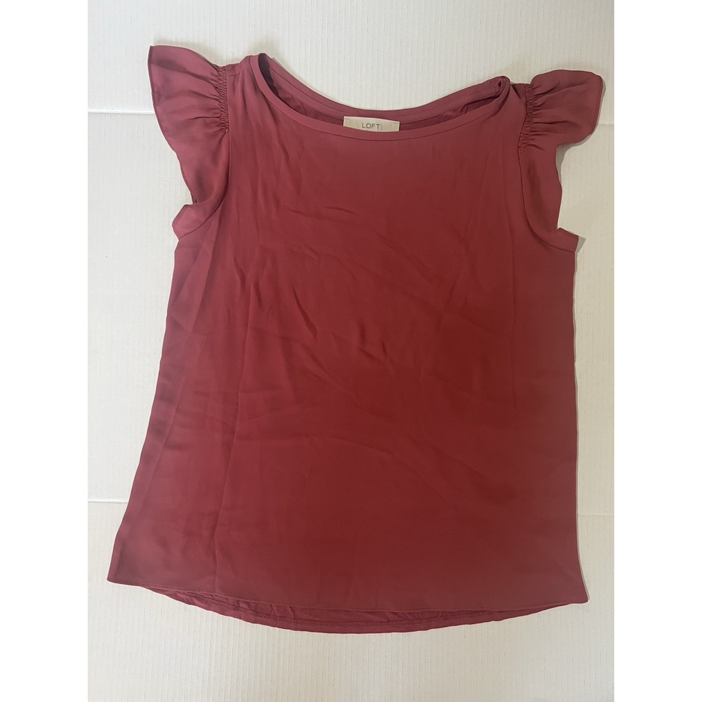 LOFT Dusty Pink Dressy Blouse Top Ruffle Flutter Sleeve